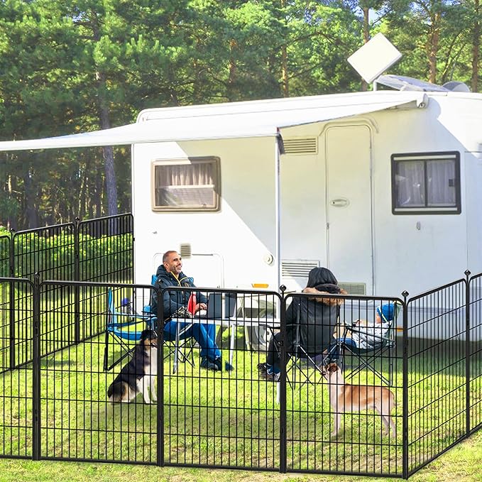 Dog Playpen Outdoor 40 inch 12 Panels Indoor Dog Pen for Large/Medium/Small Dogs Rustproof Metal Dog Fence Outdoor for Yard, Puppy Playpen with Door Portable Pet Fence for RV Camping Yard-PurrikoPets