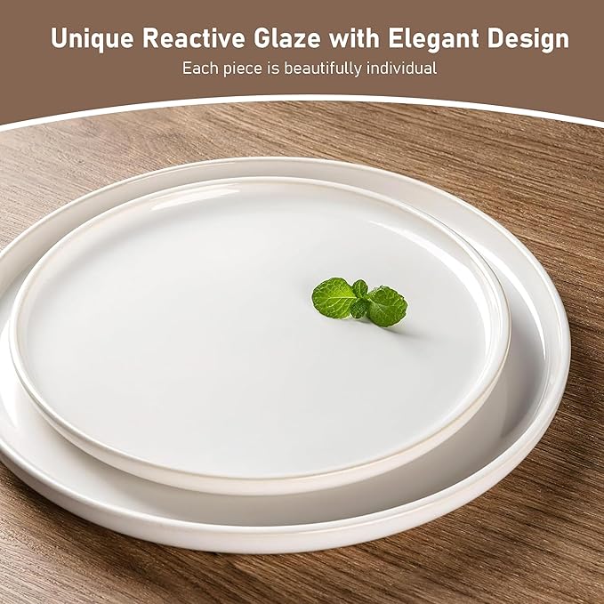 GBHOME Ceramic Dinnerware Sets for 4, 12 Pieces Stoneware Plates and Bowls Sets, Reactive Glaze Dishes -Scratch Resistant, Dishwasher&Microwave Safe-Star White-PurrikoPets