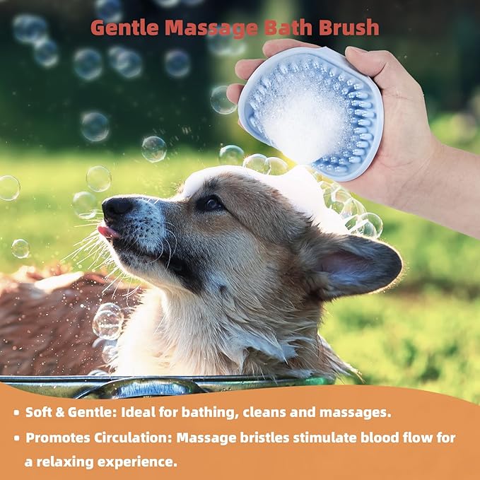 3PCS Cat & Dog Brush Set: Slicker & Deshedding Brush, Dematting Comb, and Bath Brush – Premium Grooming Tools for Shedding & Tangle-Free Fur (blue)-PurrikoPets