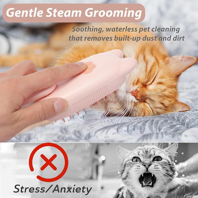 4 in 1 Cat Steam Brush Rechargeable Anti-Static Pet Spray Hair Removal Comb for Shedding and Grooming Multi-functional Pet Massage Brushes for Cats Dogs Small Animals-PurrikoPets