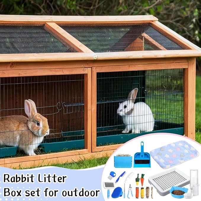 19 Pcs Rabbit Starter Kit Small Bunny Litter Box Animal Grooming Kit Water Bottle Bunny Toys Hay Feeder Bowl Blankets with Cleaning Set for Guinea Pig Rabbit Accessories-PurrikoPets