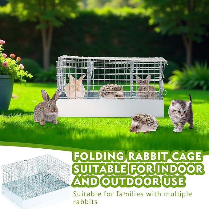 Folding Rabbit Cage, 18 x 12 x 10 in Portable Bunny Carrier with Tray and Handles for Transport, Travel or Temporary Housing, Indoor Outdoor Pet Habitat Animal Enclosure-PurrikoPets
