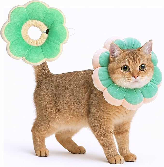 Adjustable Comfy Flower Style Elizabeth Collar for Cats Puppies Soft Recovery Cone Pet Protective Neck Collar (Green, Medium)-PurrikoPets