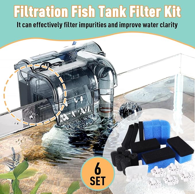 6 Sets of Upgraded Three-Stage Filtration Fish Tank Filter, Fit for AquaClear 50 Powerful Filters, Fish Tank Filter Replacement and Maintenance Kits for 20- to 50-Gallon Aquariums-PurrikoPets