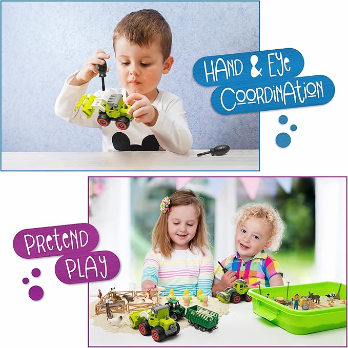 59 PCS Farm Sensory Bin Sandbox with Lid, 2.2 LB Sensory Sand, 40 Toddler Farm Toys, 3 Take Apart Construction Trucks -Sensory Toys for Kids 5-7, 3-4 & Up- Kids Gifts for Boys and Girls-PurrikoPets