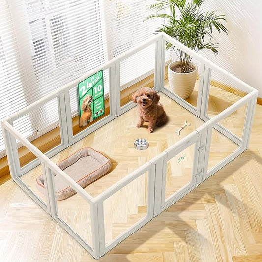 FXW AuraSpace Acrylic Indoor Unleashed Dog Playpen for Puppies and Small Dogs, 24 Inch, 10 Panels, White-PurrikoPets