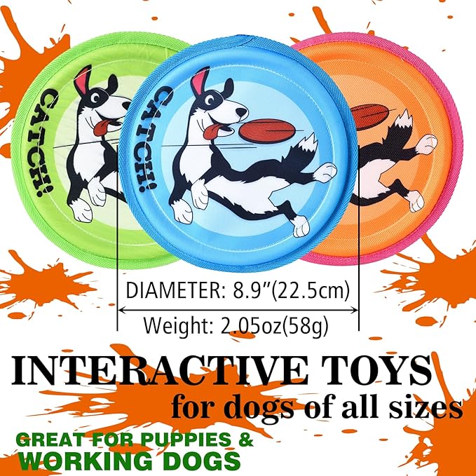 Dog Flying Disc, 3 Pack Dogs Flyer Toys, Lightweight Flying Disc Dog Fetch Toy for Small, Large Dogs & Puppies - Floats in Water & Safe on Teeth-PurrikoPets