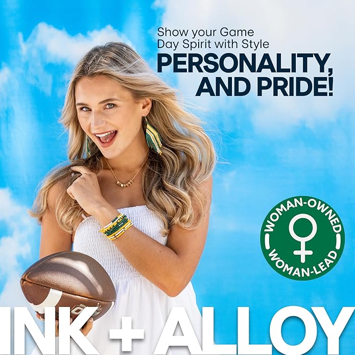 INK + ALLOY Game Day Bracelet Stacks, Beaded Bracelets for Football Gameday Outfits, Handmade Jewelry for College Students, Teachers, Football Moms, Set of 10