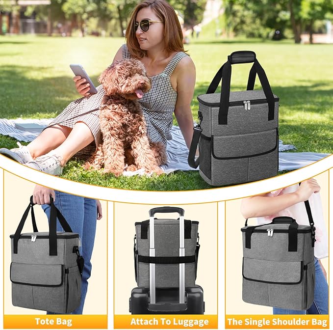 Dog Travel Bag for Camping - Weekend Pet Accessories With 2 Collapsible Bowls, 2 Food Containers, 1 Waterproof Feeding Mat - M, Grey-PurrikoPets