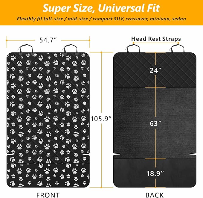 F-color SUV Cargo Liner for Dogs, Upgraded Extra Large Water Resistant Pet Cargo Cover Dog Seat Cover Mat for SUV Sedans Vans with Bumper Flap Protector, Non-Slip, Wear-Proof, Universal Fit, Paw Print-PurrikoPets