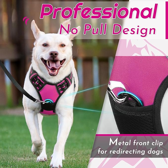 Eagloo Dog Harness Small Sized Dog, No Pull Service Vest with Reflective Strips and Control Handle, Adjustable and Comfortable for Easy Walking, No Choke Pet Harness with 2 Metal Rings, Rose Red, S-PurrikoPets