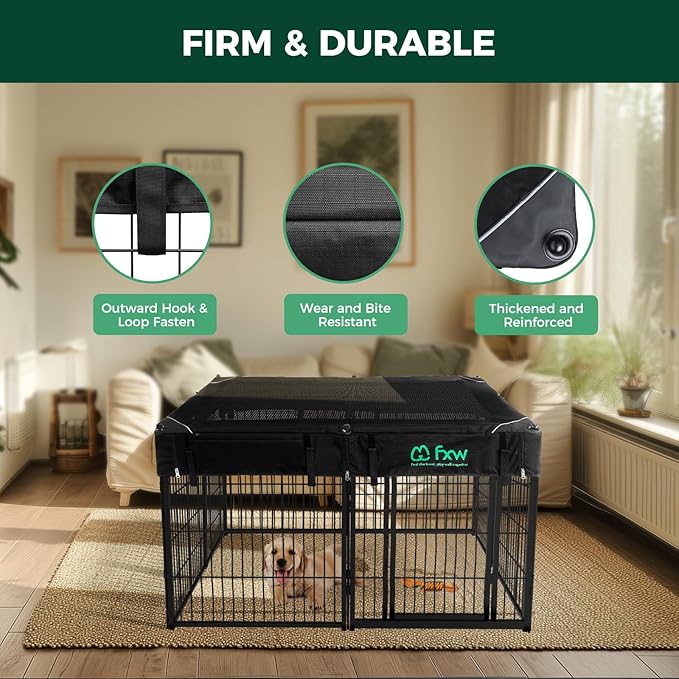 FXW Homeplus Unleashed Indoor Dog Playpen - Stress-Free and Safe Play, Heavy Duty 32 Inch 8 Wire Panels with Playpen Cover for Small and Medium Dogs, Black│Patented-PurrikoPets