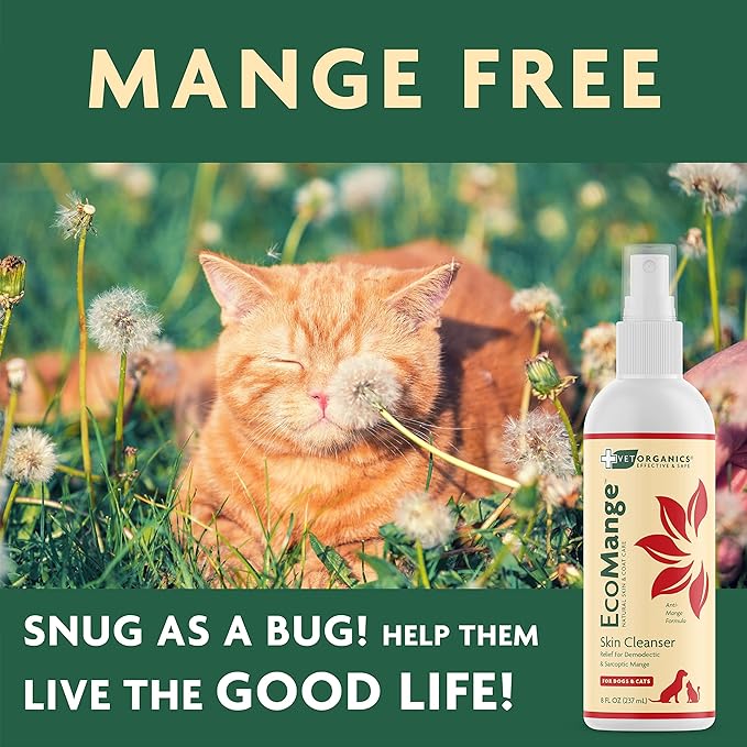EcoMange Mange Relief for Dogs & Cats – 8 Oz. Cat & Dog Itch Relief, Sarcoptic & Demodectic Mite Spray – Herbal Extract & Essential Oil Itch Relief for Dogs – Natural Cat & Dog Sprays by Vet Organics-PurrikoPets