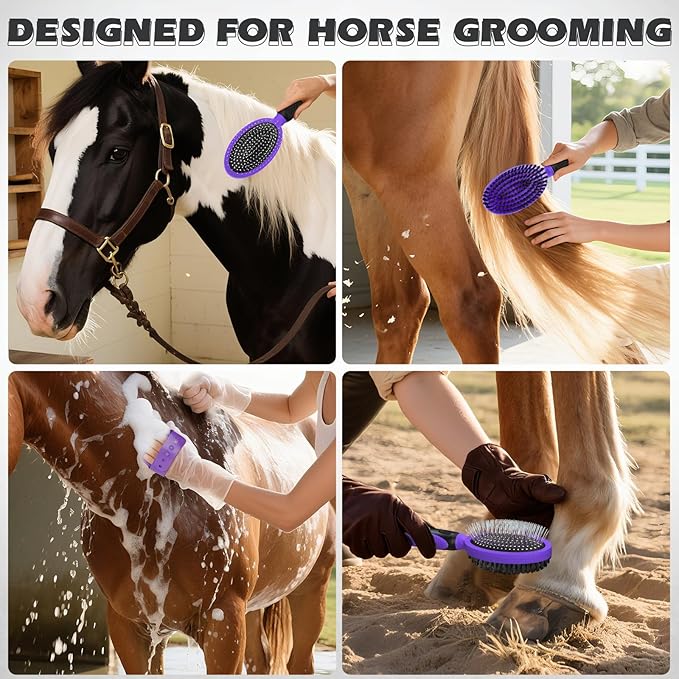 2PCS Pet Grooming Tools - Double-Sided Brush for Shedding and Bathing, Suitable for Short/Long Haired Dogs Cats and Horses, Deshedding Dog Brush, Mane & Tail Combs for Horses - Pet Supplies (Purple)-PurrikoPets