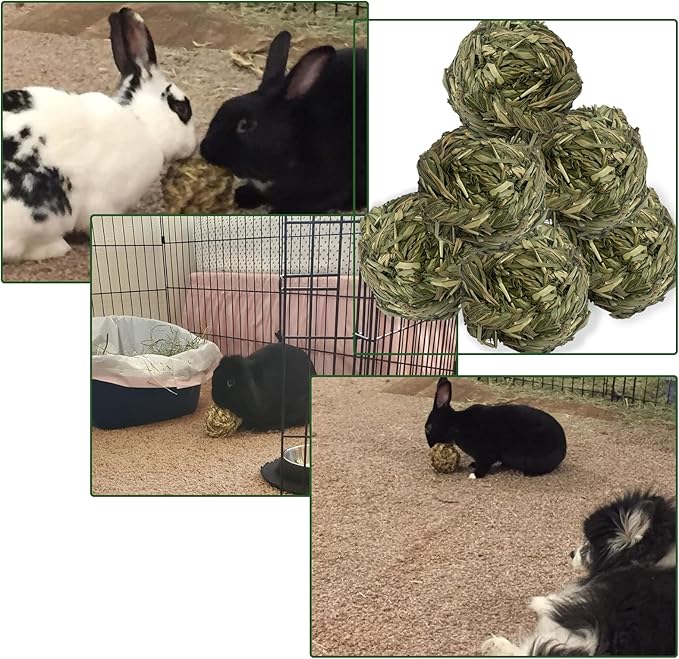 6 Pcs Bunny Timothy Grass Ball Natural Chew Toy Woven Chewing Toys Rabbit Molar Small Animals Teeth Grinding Suitable for Hamster Totoro Gerbils Guinea Pig Squirrel-PurrikoPets