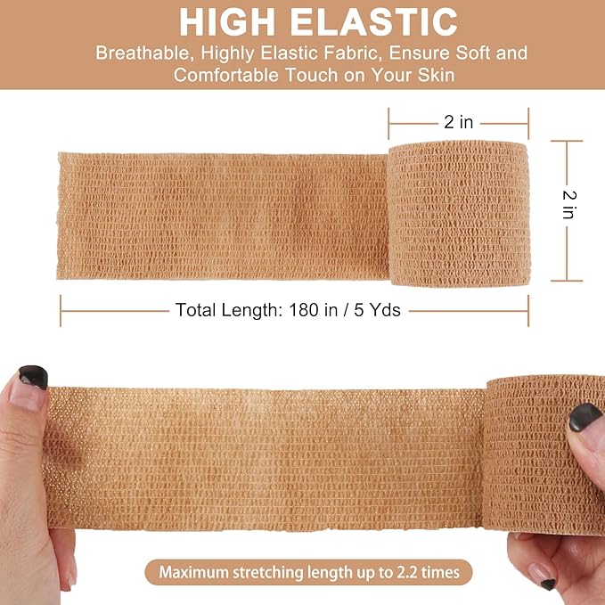 24 Pack Self Adhesive Bandage Wrap, 2” x 5 Yards Cohesive Medical Tape Elastic Grip Tape Sports Tape Athletic for Ankle, Wrist Sprains, Pet First Aid (Brown, 2 Inch)-PurrikoPets