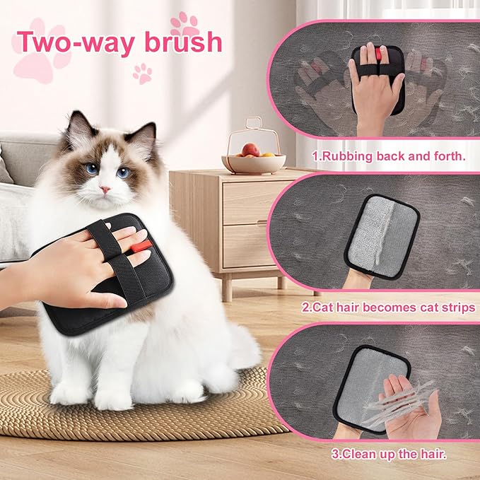 2PCS Flea Comb for Cats and Dogs with Pet Hair Remover Glove, Self Cleaning Pet Flea Cat Grooming Brush with Release Button for Massaging and Cleaning Shedding Pets Hairs-PurrikoPets