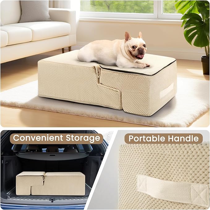 Dog Stairs for Bed 18.5" H, 4-Step Dog Steps for Small Dogs and Cats, Indoor Non-Slip Balanced Pet Stairs are Suitable for Puppy, Older Cat,Beige-PurrikoPets