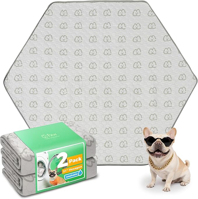 FXW Washable Pee Pads for Dogs, Puppy Pads with Super Absorbent, Specifically Designed for FXW Rollick/Homeplus 24inch 6 Panels Dog Playpen, 31" Hexagon, Khaki, 2 Packs-PurrikoPets