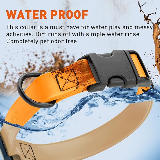 Dogline Biothane Waterproof Dog Collar with Quick Release Buckle Strong Coated Nylon Webbing with Odor- Proof for Easy Care Easy to Clean Fits Small Medium Large Dogs, Tangerine Orange 5/8" W 9-14" L-PurrikoPets