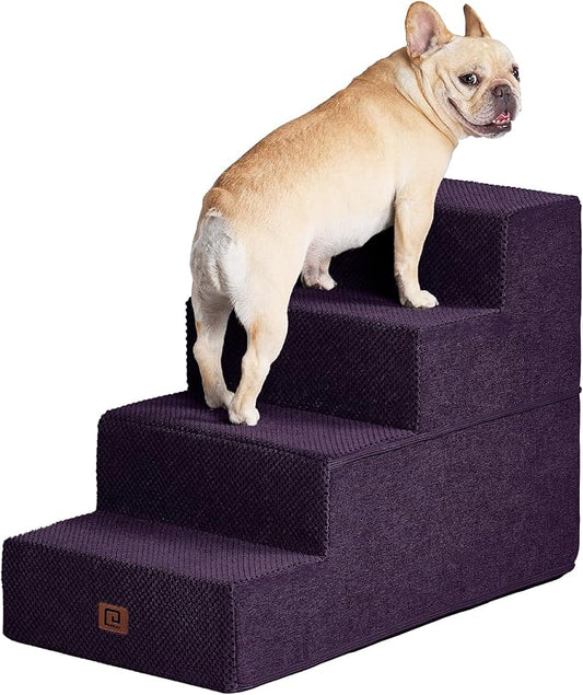 EHEYCIGA Dog Stairs for Bed 20" H, 4-Step Extra Wide Dog Steps for High Bed, Pet Steps for Small Dogs and Cats, Non-Slip Balanced Pet Ramp Indoor, Purple-PurrikoPets
