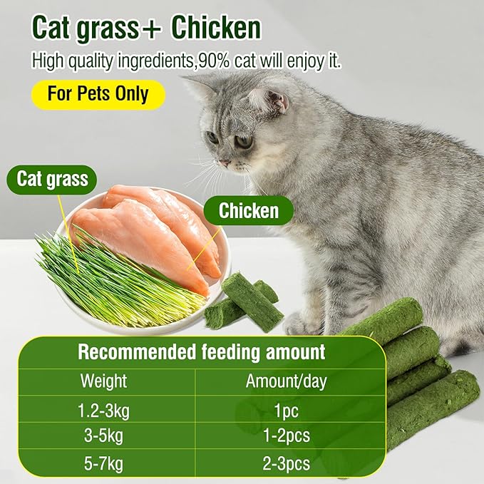 30g Cat Grass Sticks, Delicious Cat Grass Teething Stick Edible Cats Chew Toy Cat Treats Snack for Teeth Cleaning and Hairball Removal-PurrikoPets