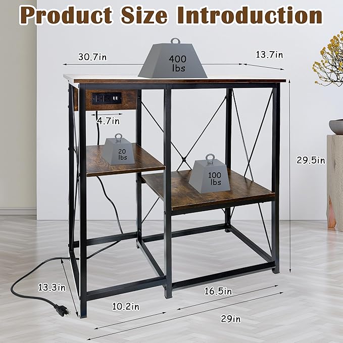 20-37 Gallon Fish Tank Stand with Power Outlet, 30.7"x13.8" Metal Frame Fish Stand, 3-Tier Wood Aquarium Stand, 400LBS Capacity Reptile Terrarium Stand-PurrikoPets