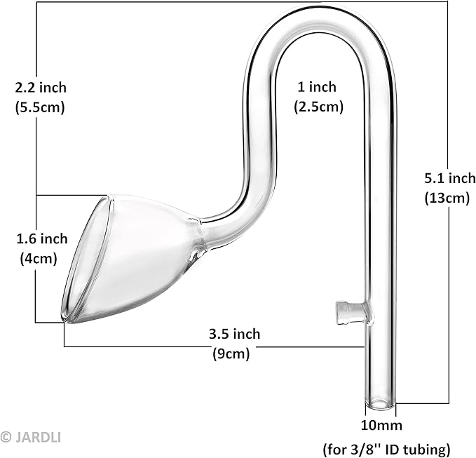 Glass Lily Pipe Outflow for Aquarium Planted Tank (10mm for 9/12mm (3/8" ID) tubing)-PurrikoPets