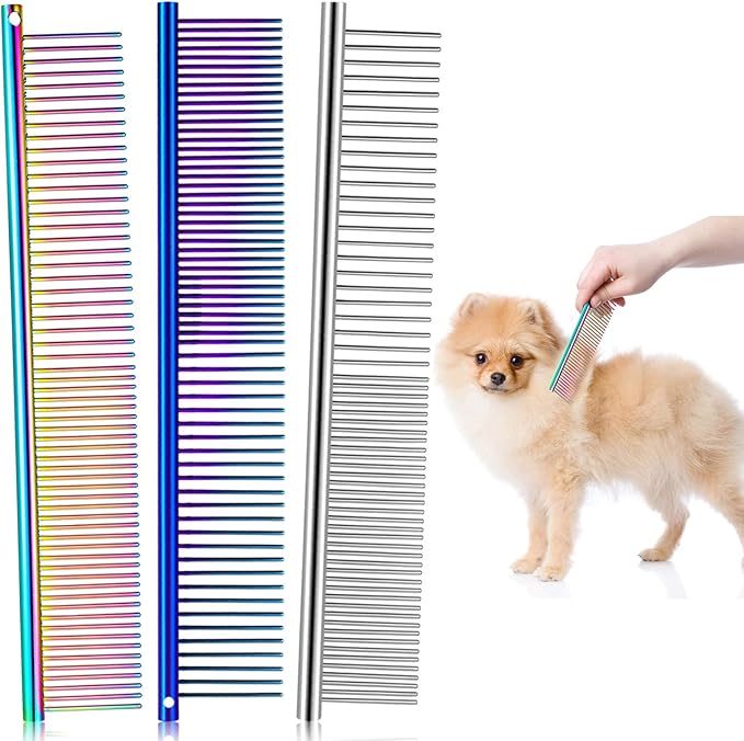 3 Pcs Stainless Steel Combs for Matted Hair - Grooming Clippers with Guide Combs for Removing Tangles and Knots in Long Haired Dogs and Cats-PurrikoPets