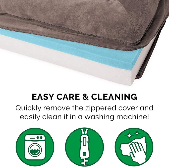 Furhaven Cooling Gel Dog Bed for Large Dogs w/ Removable Bolsters & Washable Cover, For Dogs Up to 125 lbs - Faux Fur & Velvet Sofa - Driftwood Brown, Jumbo Plus/XXL-PurrikoPets