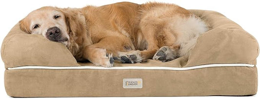 Friends Forever X-Large Dog Bed, Orthopedic Dog Sofa Memory Foam Mattress, Calming Dog Couch Bed, Wall Rim Pillow, Water Resistant Liner, Washable Cover, Non-Slip Bottom, Chester, X-Large Khaki Beige-PurrikoPets