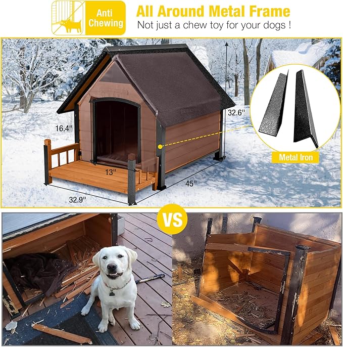 Dog House with Insulated Liner, Waterproof Dog Kennel for Small to Large Sized Dogs, Outdoor Doghouse 100% Insulated Puppy Shelter with Elevated Floor for Winter(Brown)-PurrikoPets