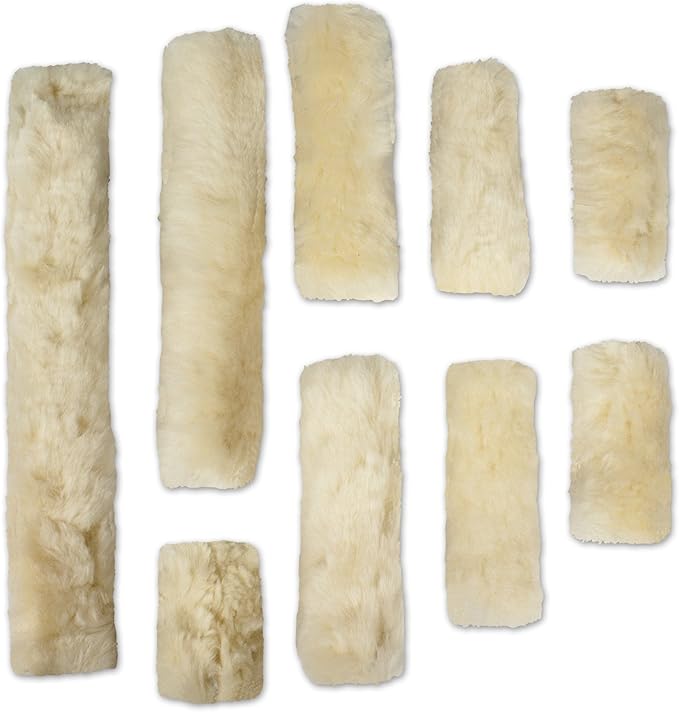 ECP Equine Comfort Products Merino Sheepskin Halter Fleece Set for Horses, 100% Natural Wool, Chafe Protection, Breathable Relief & Cushioned Comfort, Machine Washable, 9-Piece Set, Cream-PurrikoPets