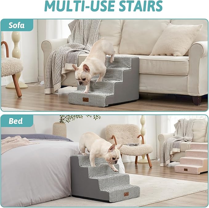 Dog Stairs for Small Dogs, 4 Tier Wider Pet Stairs for Couch and Beds, 17.7" H Non-Slip Dog Steps for Old Cats, Puppy, Small Medium Dogs, 17.7x23.6x17.7 inch, White Black-PurrikoPets