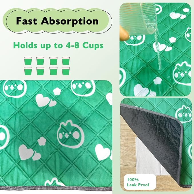 4 Pack Guinea Pig Bedding - Washable Guinea Pig Cage Liners, Waterproof Reusable & Anti Slip Pee Pads Super Absorbent Mats for Small Animals Pet Rabbit Bunny Hamster Rat (Green, 24 x 18 Inch)-PurrikoPets