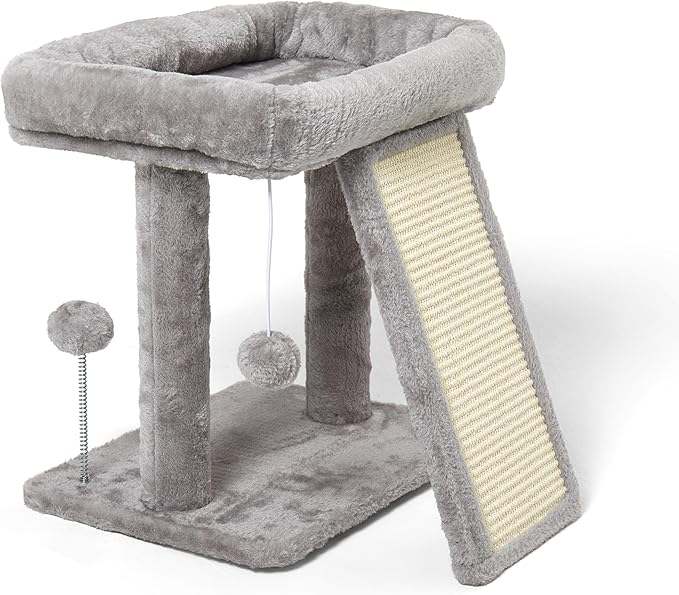 17.7-inch Small Cat Tree Tower with Scratching Post for Indoor Cats,Light Grey-PurrikoPets