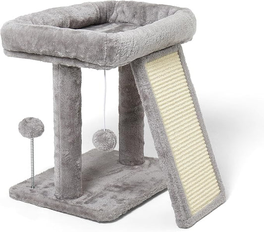 17.7-inch Small Cat Tree Tower with Scratching Post for Indoor Cats,Light Grey-PurrikoPets