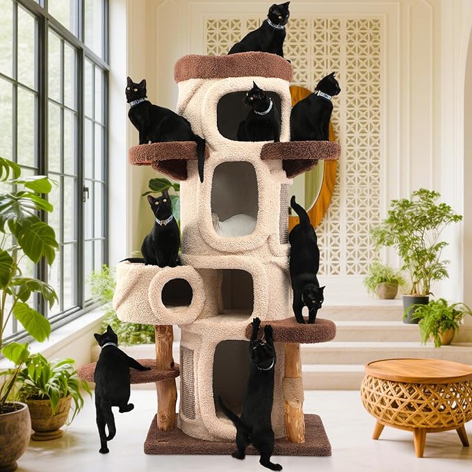 70'' Luxury Heavy Duty Cat Tree for Indoor Cats Adults,Treehouse Theme Large Cat Tower for Home Decoration,Multi-Level Modern Maine Coon Condo with 3*Wood Scratching Post,Perch,Huge House for Multicat-PurrikoPets