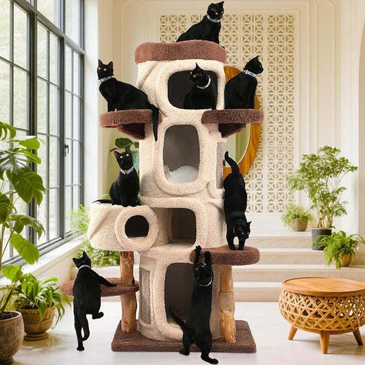 70'' Luxury Heavy Duty Cat Tree for Indoor Cats Adults,Treehouse Theme Large Cat Tower for Home Decoration,Multi-Level Modern Maine Coon Condo with 3*Wood Scratching Post,Perch,Huge House for Multicat-PurrikoPets