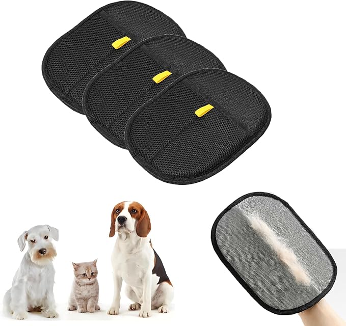 3pcs Reusable Electrostatic Pet Hair Remover Glove - Cat & Dog Grooming Gloves for Deshedding, Washable Hair Removal Tool for Furniture, Carpet, Clothes-PurrikoPets