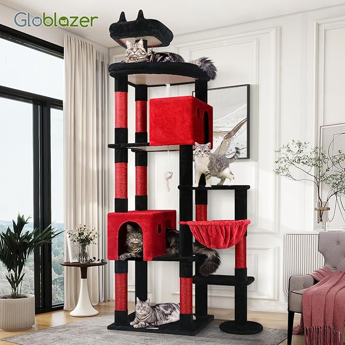 Globlazer Gohtic Giant Cat Tree, 83 inch Goth Cat Tree for Indoor Cats Large Adult, XXL Cat Tower with 9 Scratching Posts for 20lb+ Heavy Duty Large Adult Cats, F83, Blood-Goth-PurrikoPets