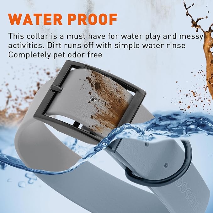 Dogline Biothane Waterproof Dog Collar Strong Coated Nylon Webbing with Black Hardware Odor- Proof for Easy Care Easy to Clean High Performance Fits Small Medium or Large Dogs, Battleship Gray-PurrikoPets