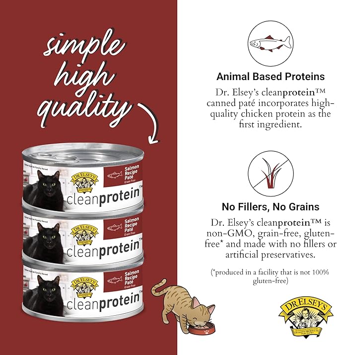 Dr. Elsey's cleanprotein Salmon Recipe Wet Cat Food, Pate 5.3 oz cans (Pack of 24)-PurrikoPets