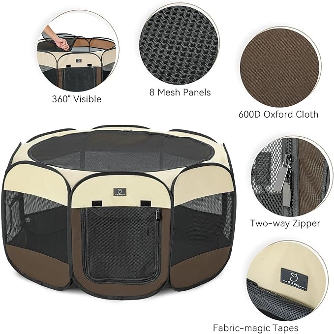 A4Pet Dog Playpen Indoor, 49” Pet Playpen with Bowl for Dogs, Kittens, and Small Animals, Removable Zipper & Mesh Panel(19”W × 12”H)-PurrikoPets