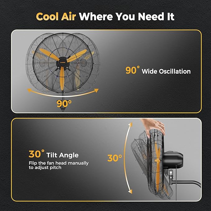 24 Inch Oscillating Misting Wall Mount Fan, Extra Long 3.9ft Wired Remote and 9.8ft Power Cord, IP44 Industrial Commercial Wall Mounted Fan for Greenhouse, Garage, Workshop, Covered Patio-PurrikoPets