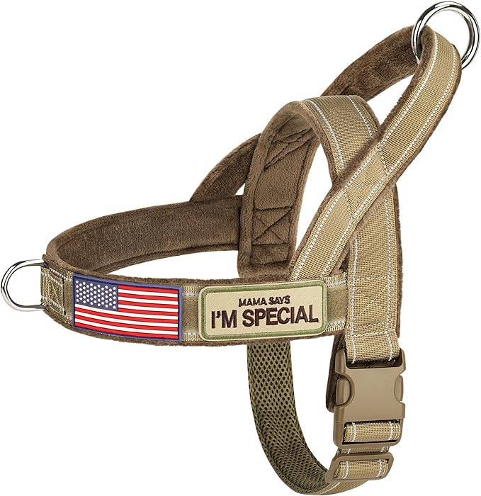 Forestpaw No Pull Dog Harness - Soft Flannel Padded Tactical Dog Vest Harness with Quick Release Buckle, Adjustable Reflective Pet Harness for Large Dogs Walking Training,Brown XL-PurrikoPets