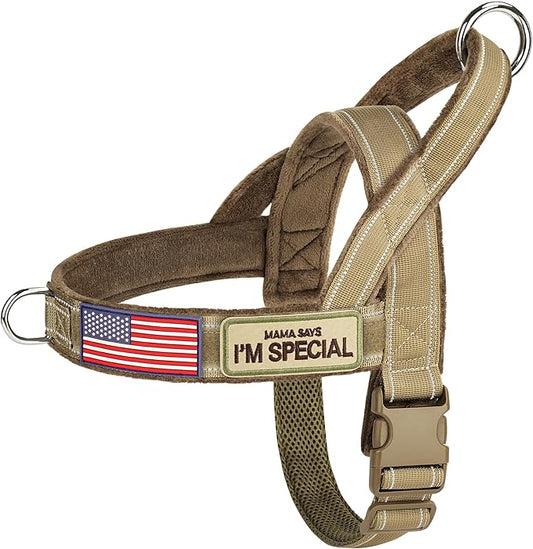 Forestpaw No Pull Dog Harness - Soft Flannel Padded Tactical Dog Vest Harness with Quick Release Buckle, Adjustable Reflective Pet Harness for Large Dogs Walking Training,Brown XL-PurrikoPets