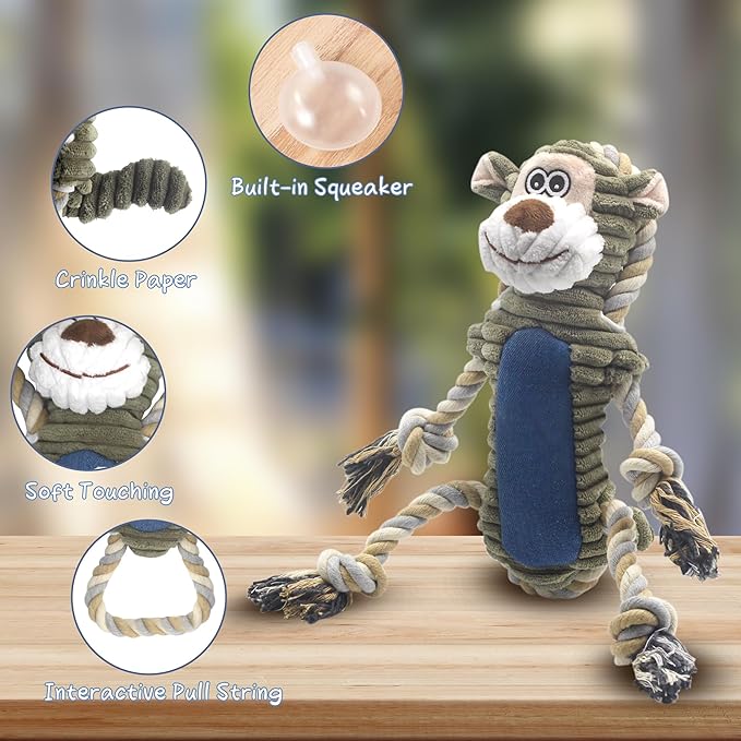 Funny Plush Dog Chew Toys, Squeaky Dog Toys, Interactive Tug of War Puppy Toys, Stuffed Dog Toys for Small, Medium and Large Dogs - Monkey-PurrikoPets