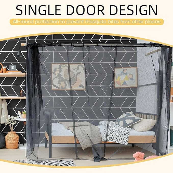 4 Corners Mosquito Net for Mosquiteros para Camas Bed Canopies Netting Bed Drapes Rectangular Mosquito Mesh for Camping Home Outdoor Travel(Black,L79 X W47 X H59 Inch,Opening)-PurrikoPets