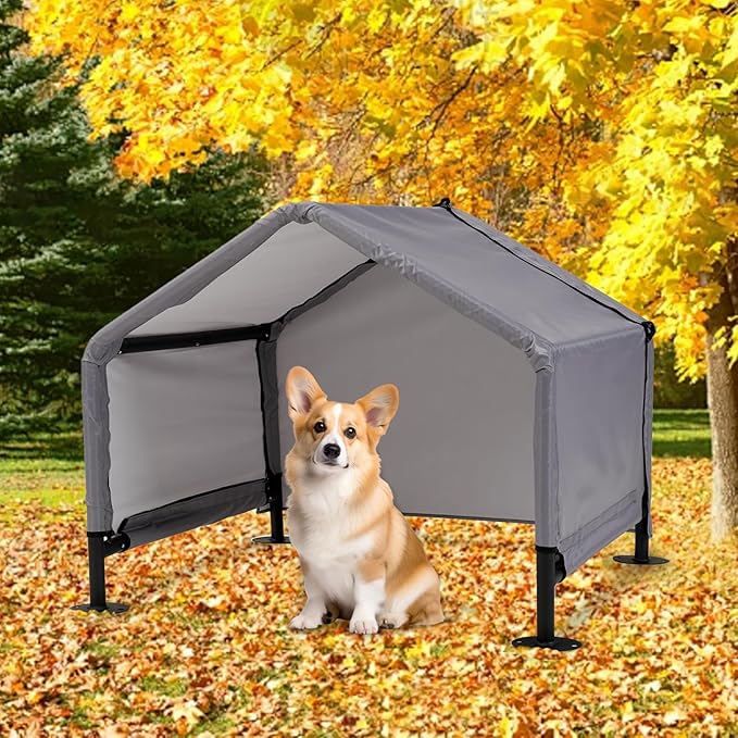 Dog Shade Shelter Outdoor Tent for Small Medium Dogs, Waterproof Sun Protection Pet House for Dogs, Small Animals and Livestock, Pet Canopy with Upgraded Doors and Ground Nails-PurrikoPets